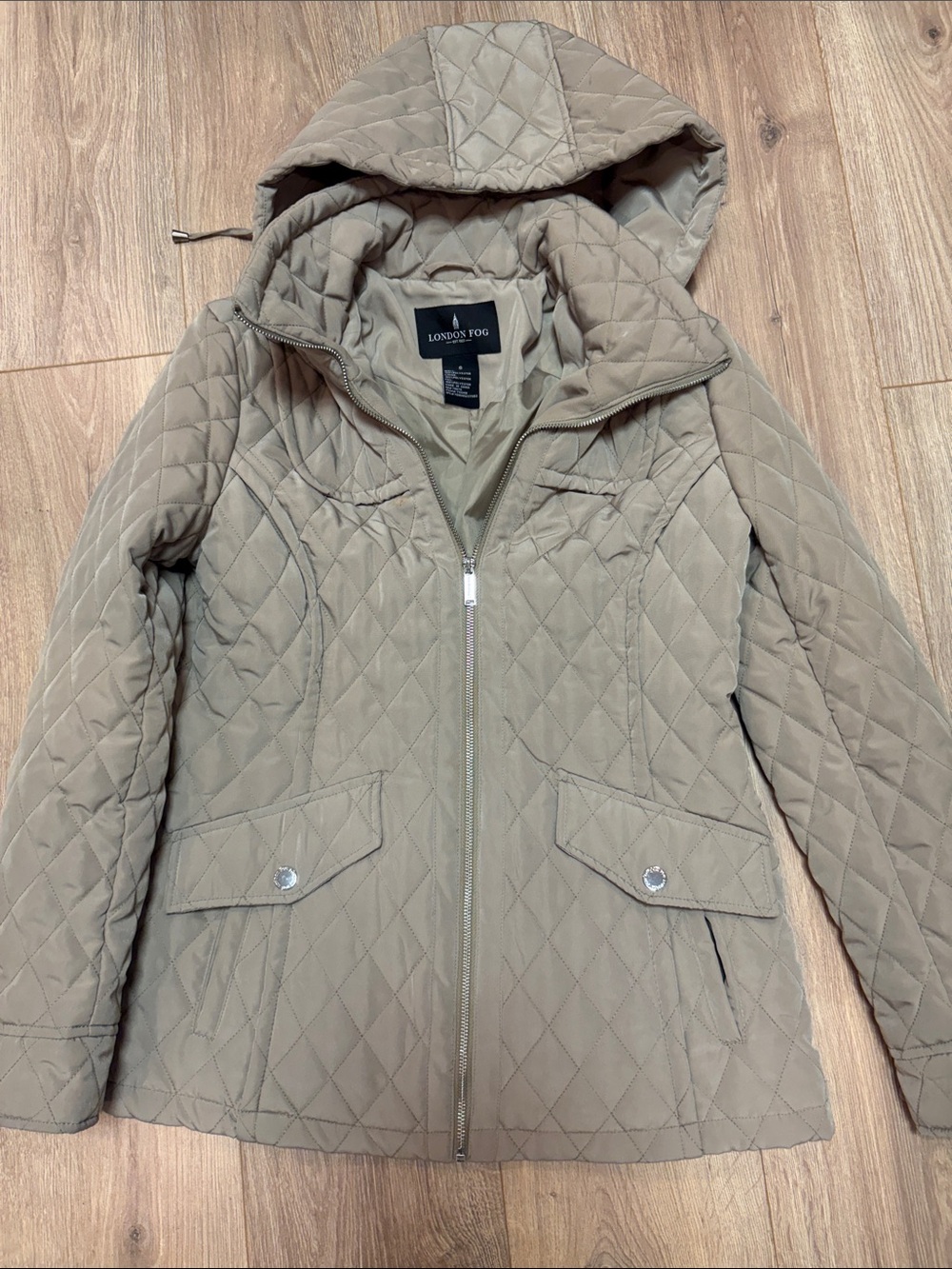 London Fog Quilted Hooded Jacket - Taupe Beige